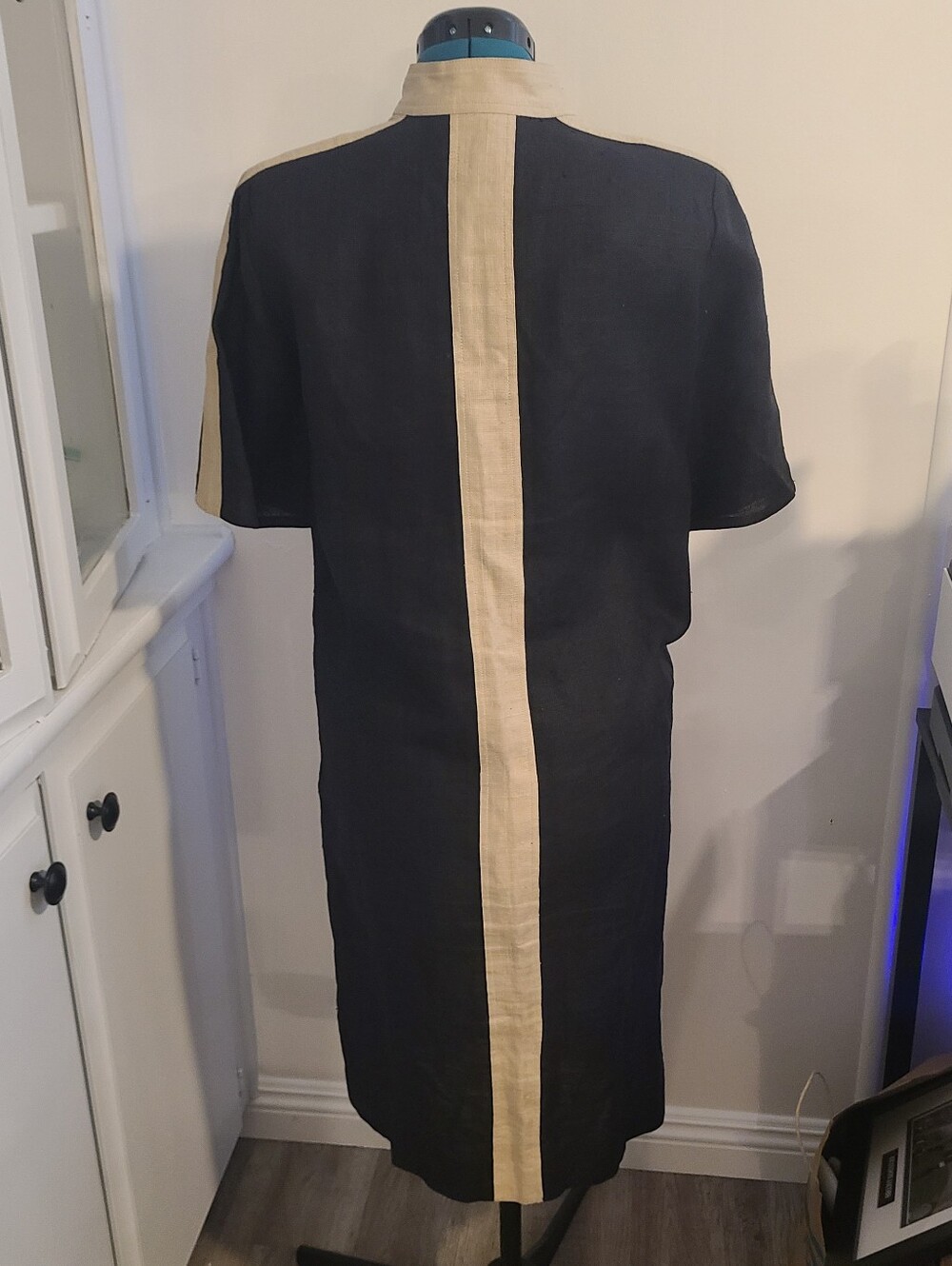 Valentino Miss Vintage Midi Shirt Dress Black with Cream Trim Gold Buttons, M - Picture 4 of 12